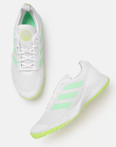 ADS Men’s White & Fluoroscent Green Woven Design Court Flash Tennis Shoes UK-8